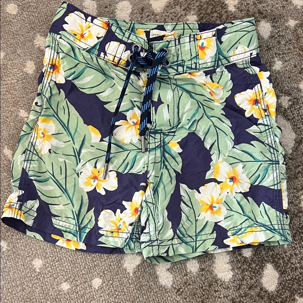 Crewcuts Blue Floral Leaf Swim Trunks